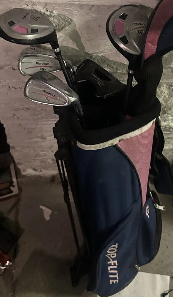 Top Flite XL Junior RH Girls Golf Stand Bag Pink/Blue D-5W-5H-7-S-Putter EXC