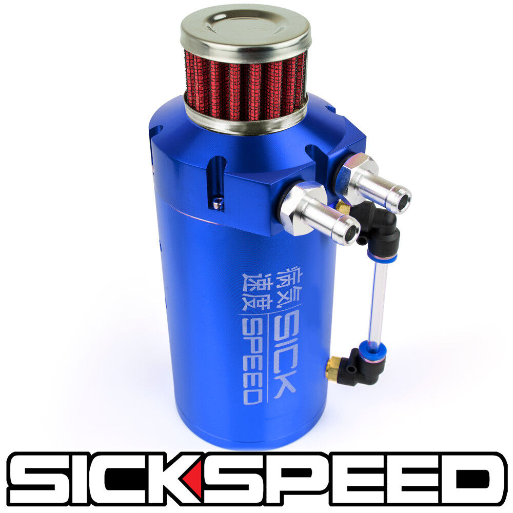 SICKSPEED BLUE OIL CATCH CAN VENTED BAFFLED ENGINE W BREATHER FILTER P2
