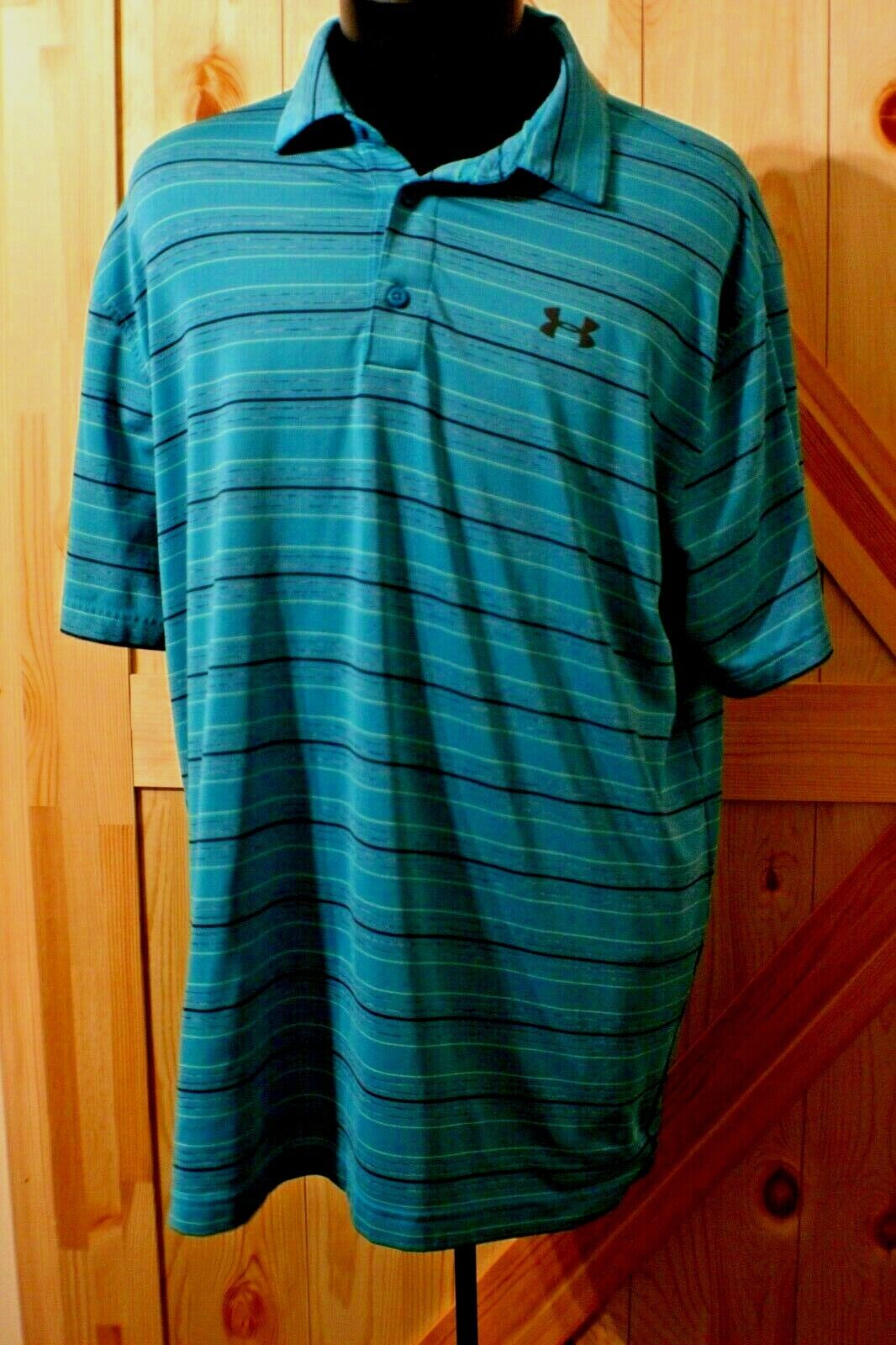 Mens green stripe loose Under Armour Heatgear XL golf shirt short sleeve