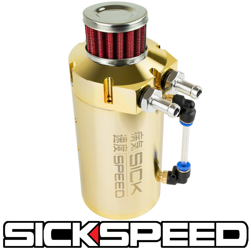 SICKSPEED 24K GOLD VENTED OIL CATCH CAN BAFFLED ENGINE W BREATHER FILTER P2