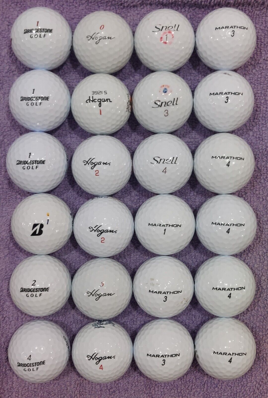 24 Mixed 4A White Golf Balls BRIDGESTONE/HOGAN/SNELL/SRIXON 