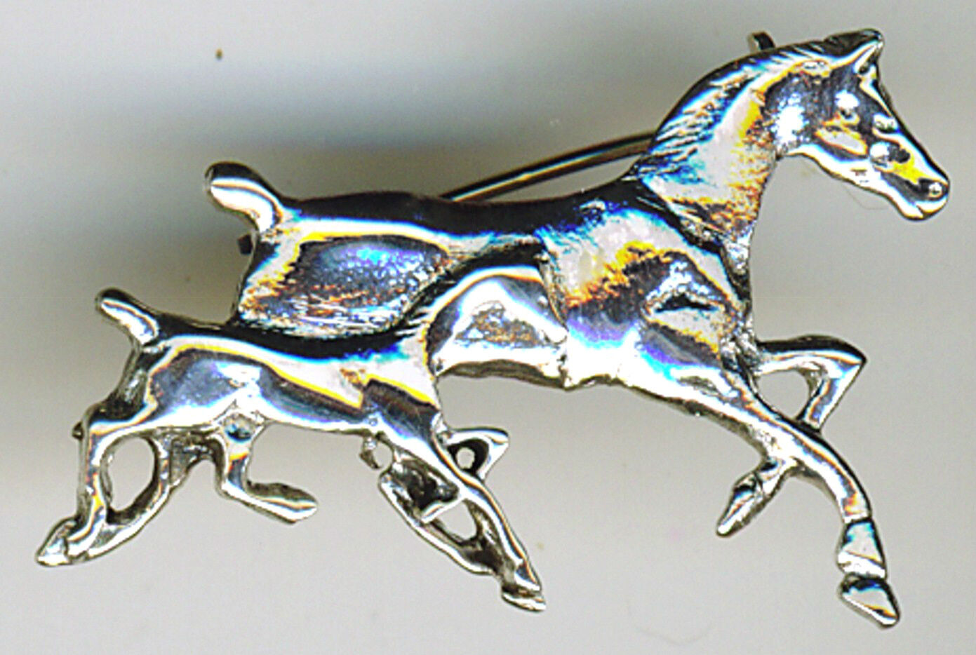 925 Sterling Silver Pair Galloping Horses Brooch Mare & Foal Pony Colt  W1.1/2\