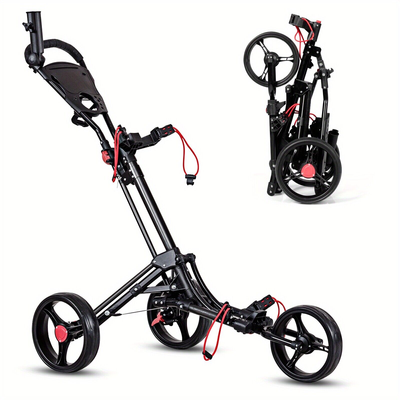 Goplus Foldable Golf Pull Push Cart Trolley w/ Umbrella Scorecard Drink Holder