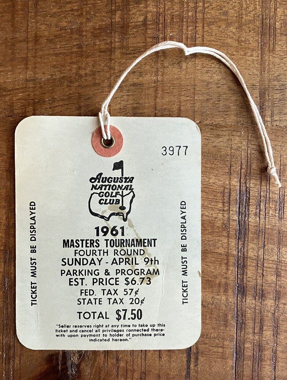 1961 Masters Badge Sunday Ticket - Augusta National - Gary Player Champ
