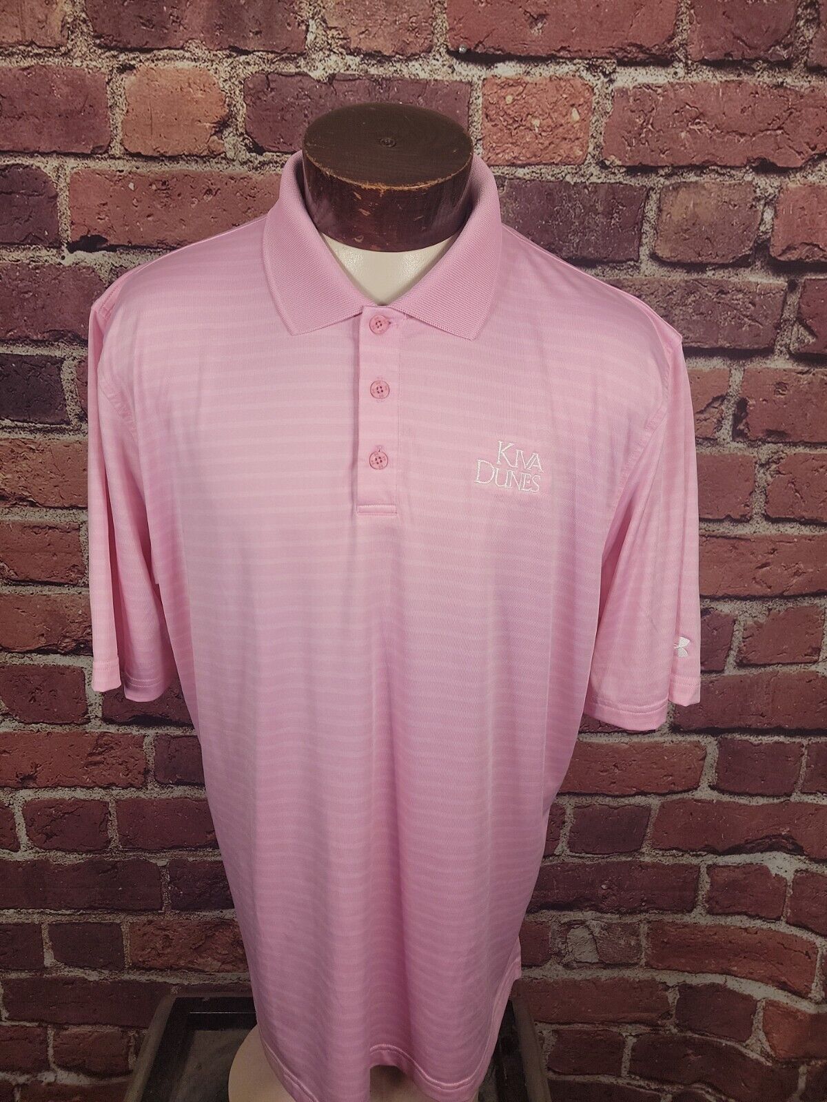 Under Armour Men\'s XL Pink White Kiva Dunes Short Sleeve Golf Polo Shirt 🛺