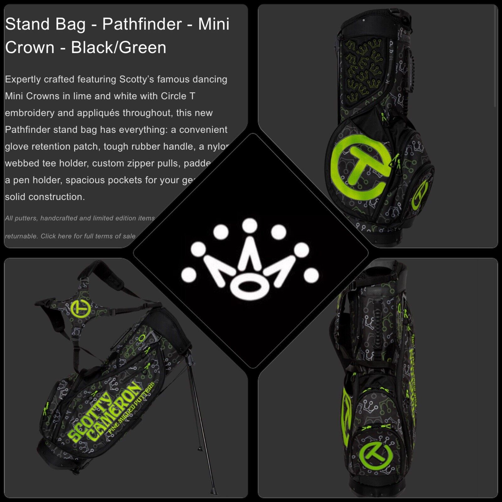 Scotty Cameron 2021 Masters Pathfinder Mini Crown Black/Green Stand Bag CIRCLE T