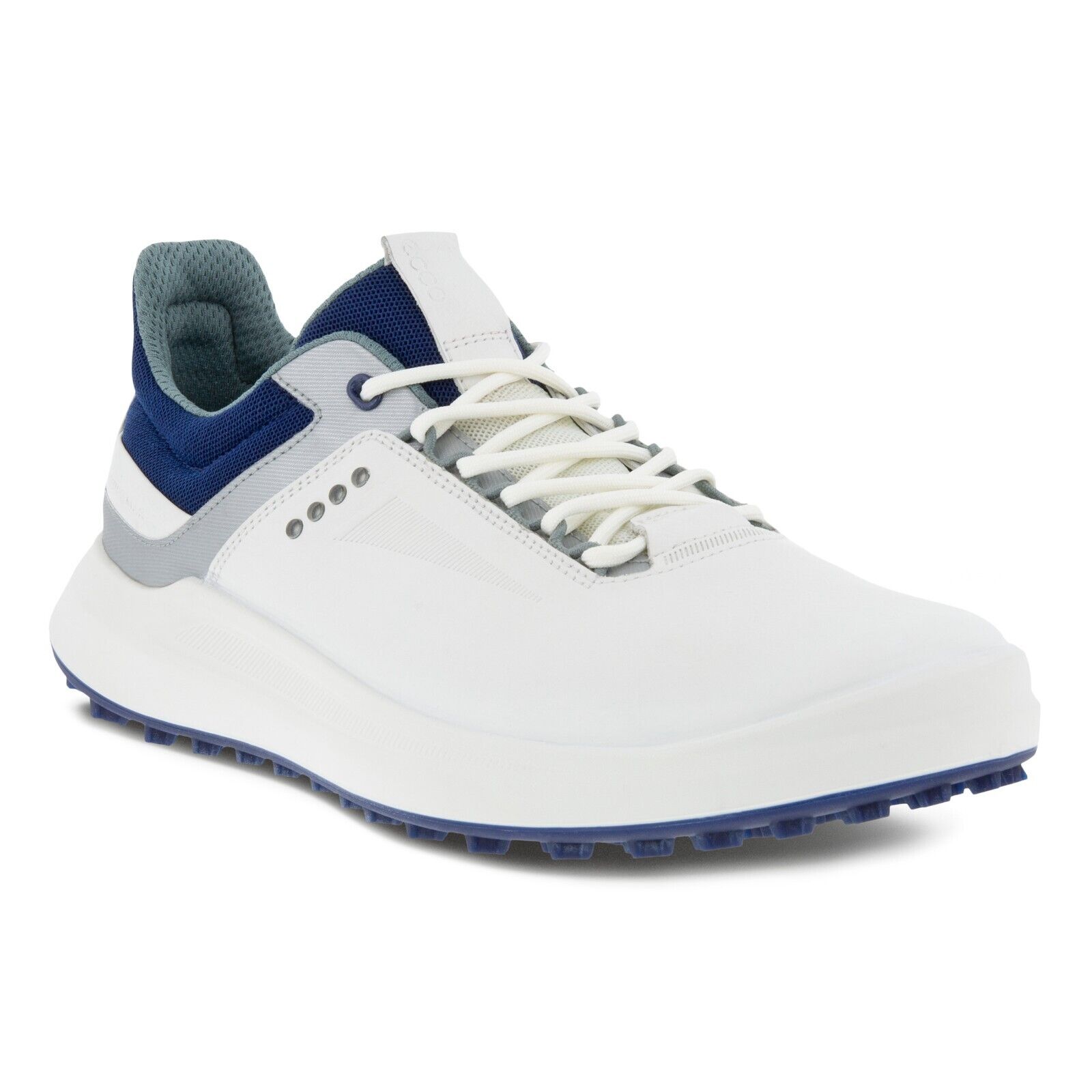Ecco Golf Core Shoes White Silver Blue Yak Leather Mens SZ ( 100804 60214 )