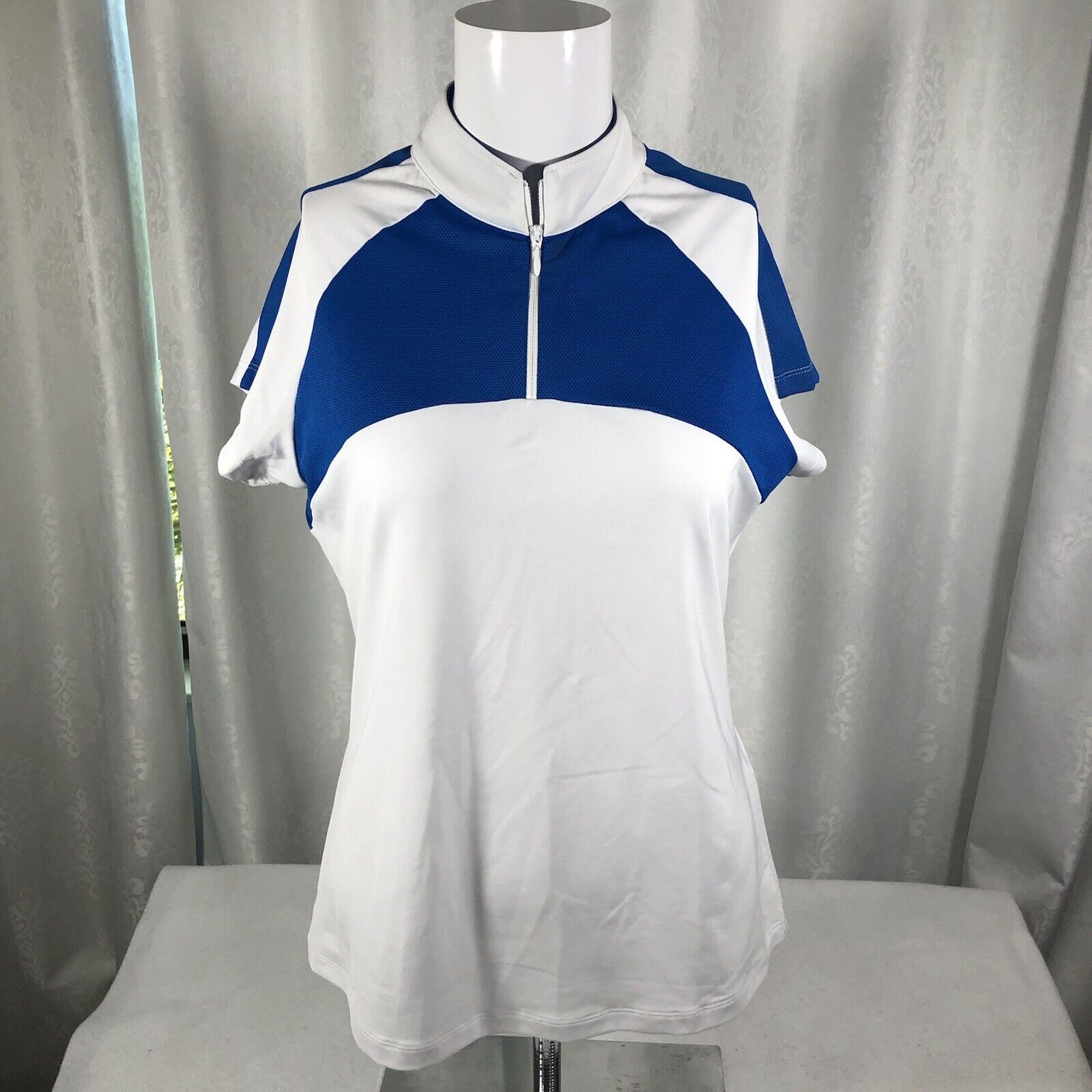 Footjoy Raglan Polo Zipper Shirt Women’s Small White Royal Blue NWT 