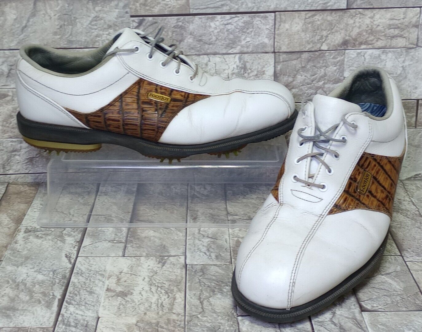 FootJoy FJ DryJoys ECL Golf Shoes Mens Saddle Croc Brown White Leather sz 9.5 XW