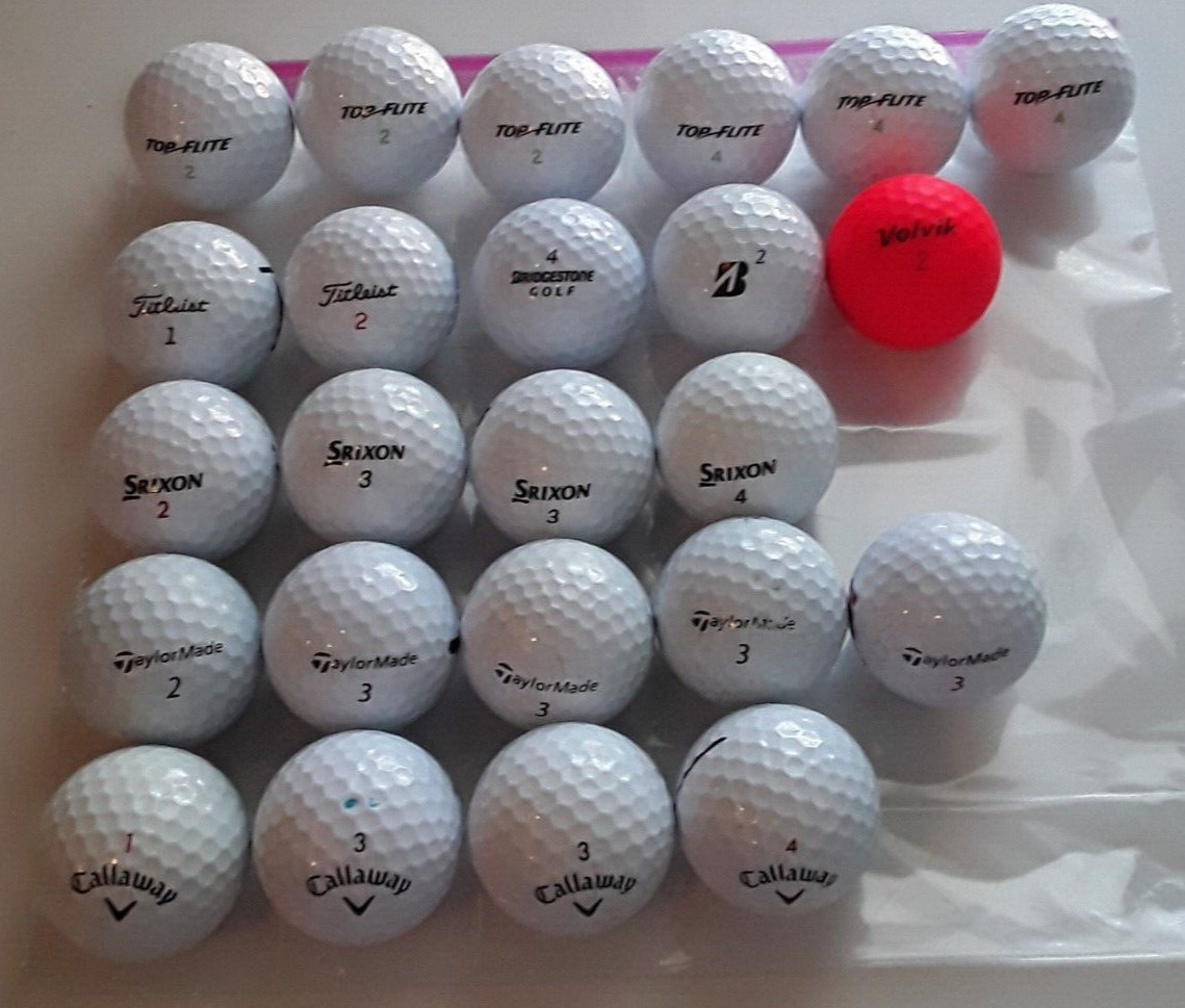 Golf Balls Mixed Lot of 24: Callaway, Titleist, Taylor Made, & More