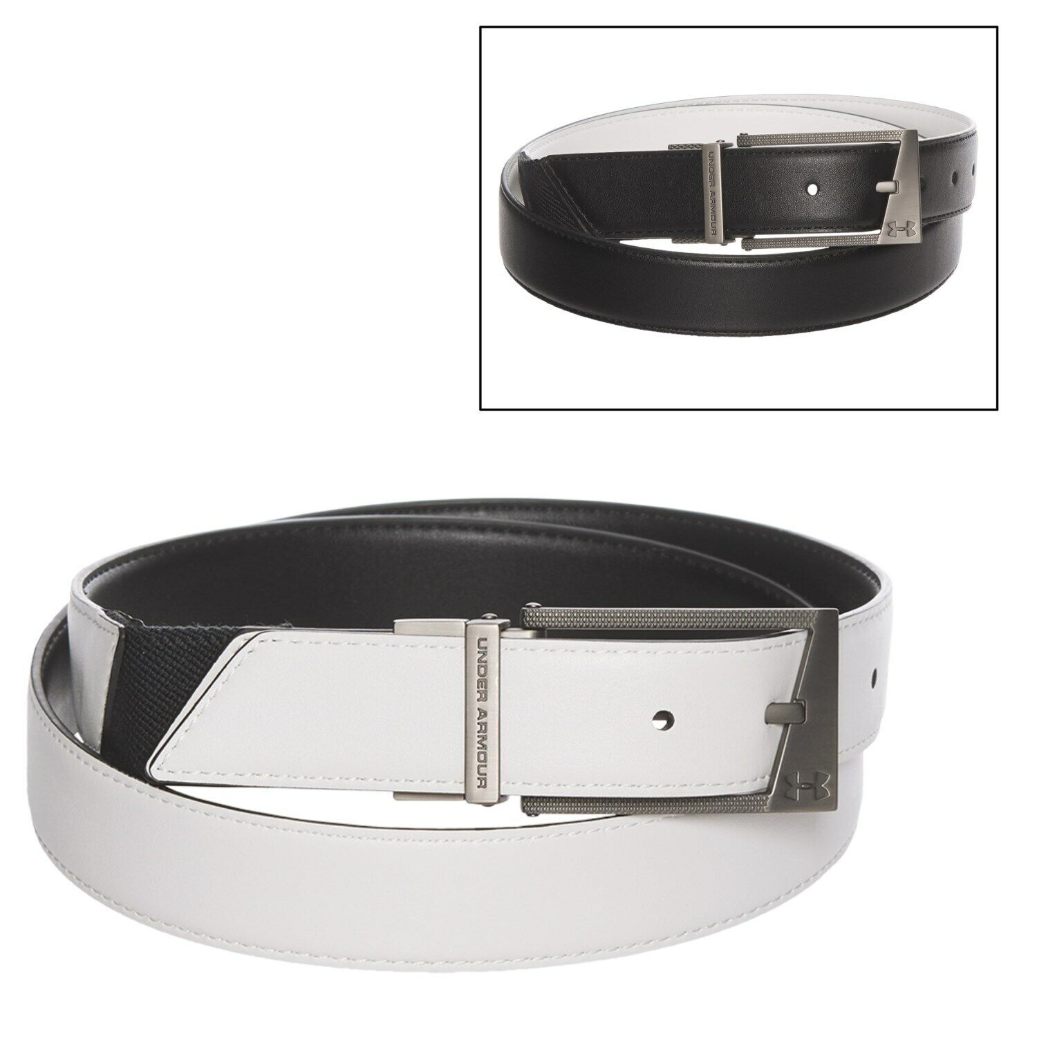 Under Armour Golf Belt 40 Black White Reversible PU Leather Metal Buckle MSRP$35