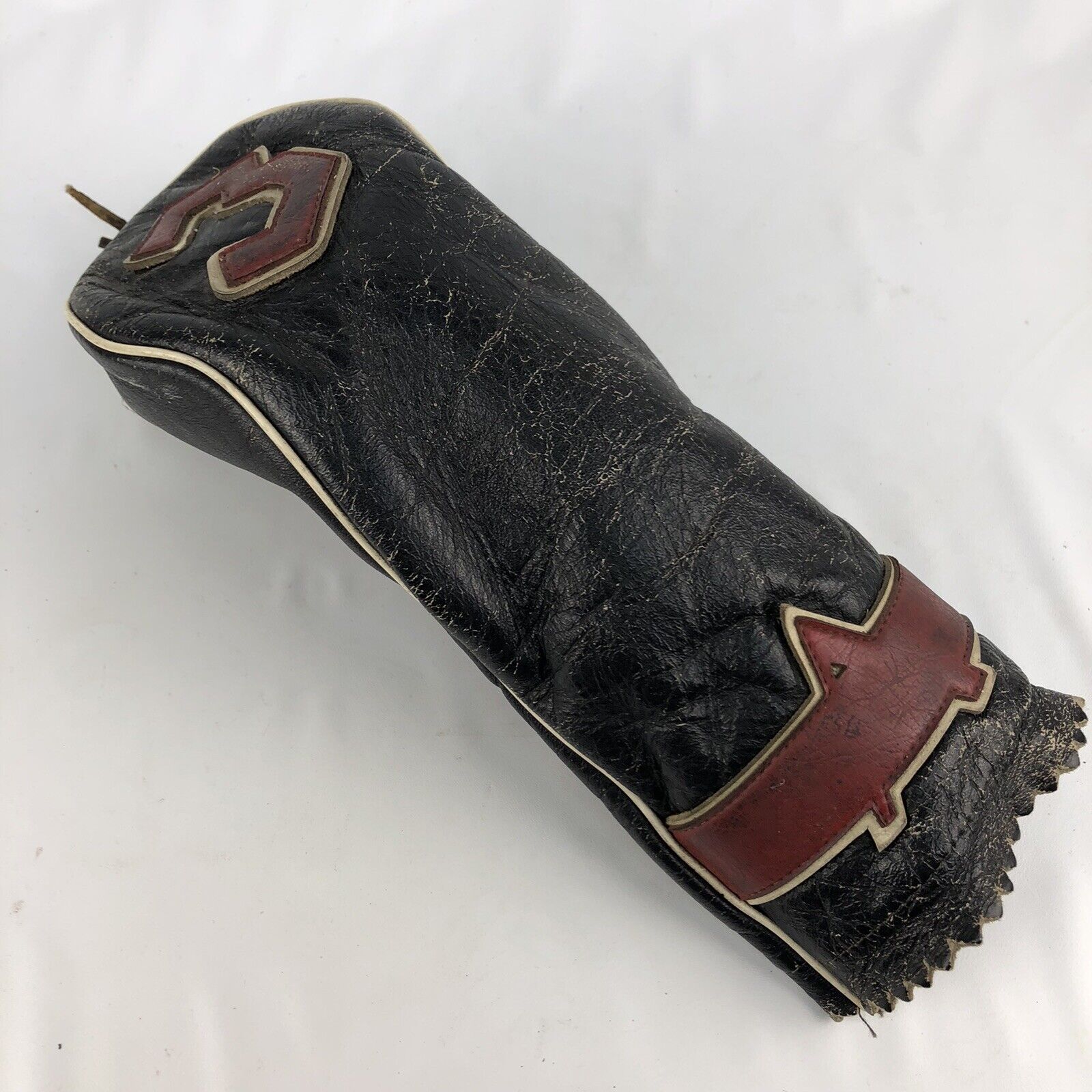 Vintage Leather Black Maroon White 3 Wood Hybrid Headcover (club not included)