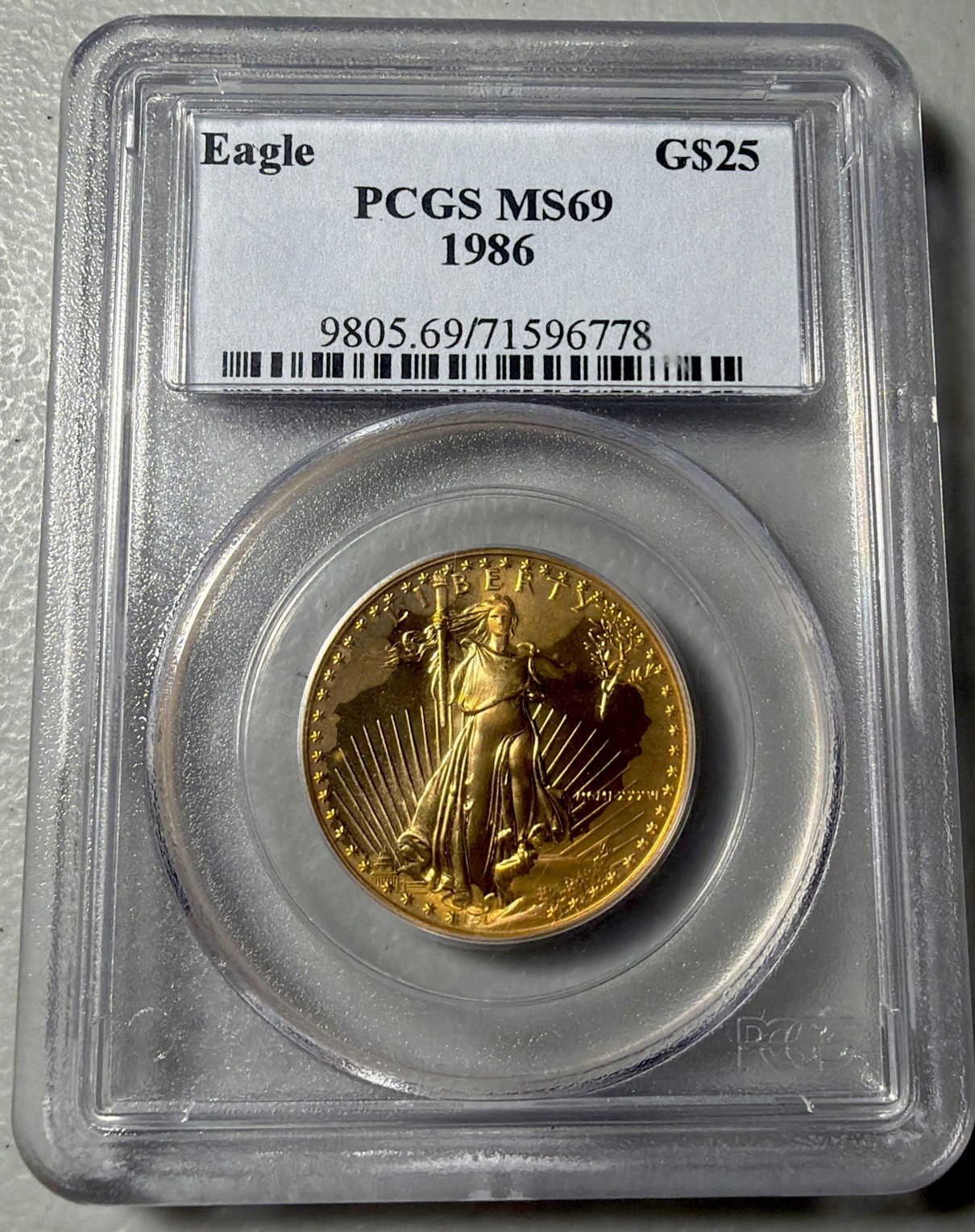 1986 American Gold Eagle G$25 1/2 oz PCGS MS69