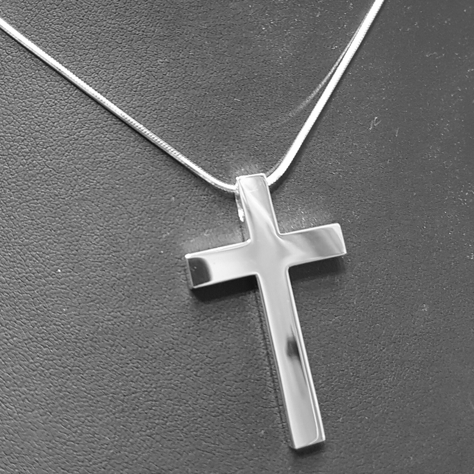 925 Solid Sterling Silver Cross Large Polished  41 x 25 x 4.0mm + Snake Chain