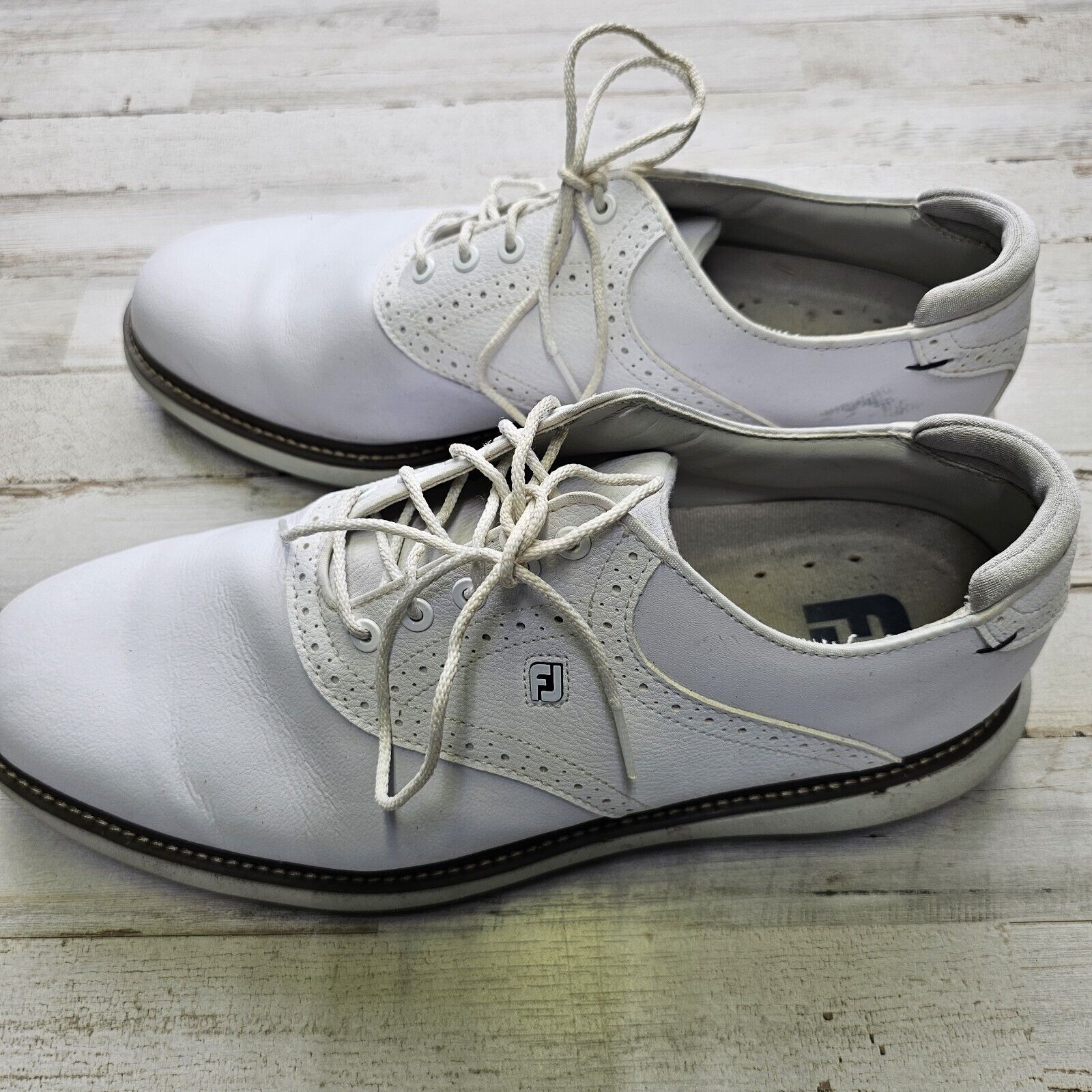 Footjoy FJ Traditions Golf Shoes Men\'s 12W White Leather Lace Up 57903