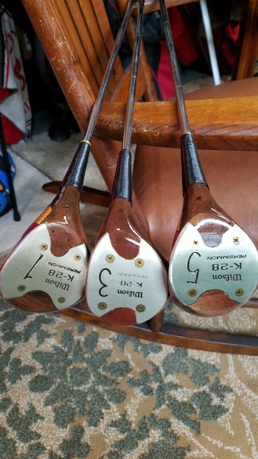 PERSIMMON Wilson K-28 Refinished RH Golf Clubs Set Driver 3 5 Woods w New Grips