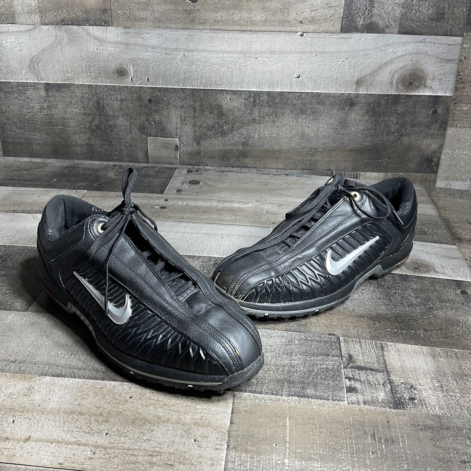 Nike Golf Shoes Mens 9.5 Black Air Zoom Elite II Tiger Woods 336036-001 Cleats