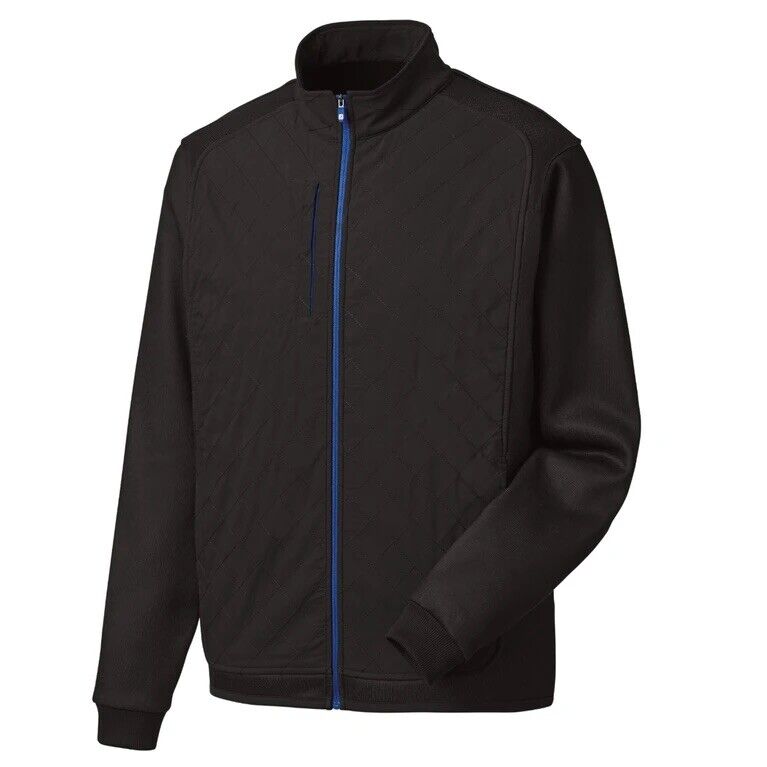 New Mens Footjoy Quilted Sweater Fleece Jacket.  Size Large.  Black/Royal.  $175