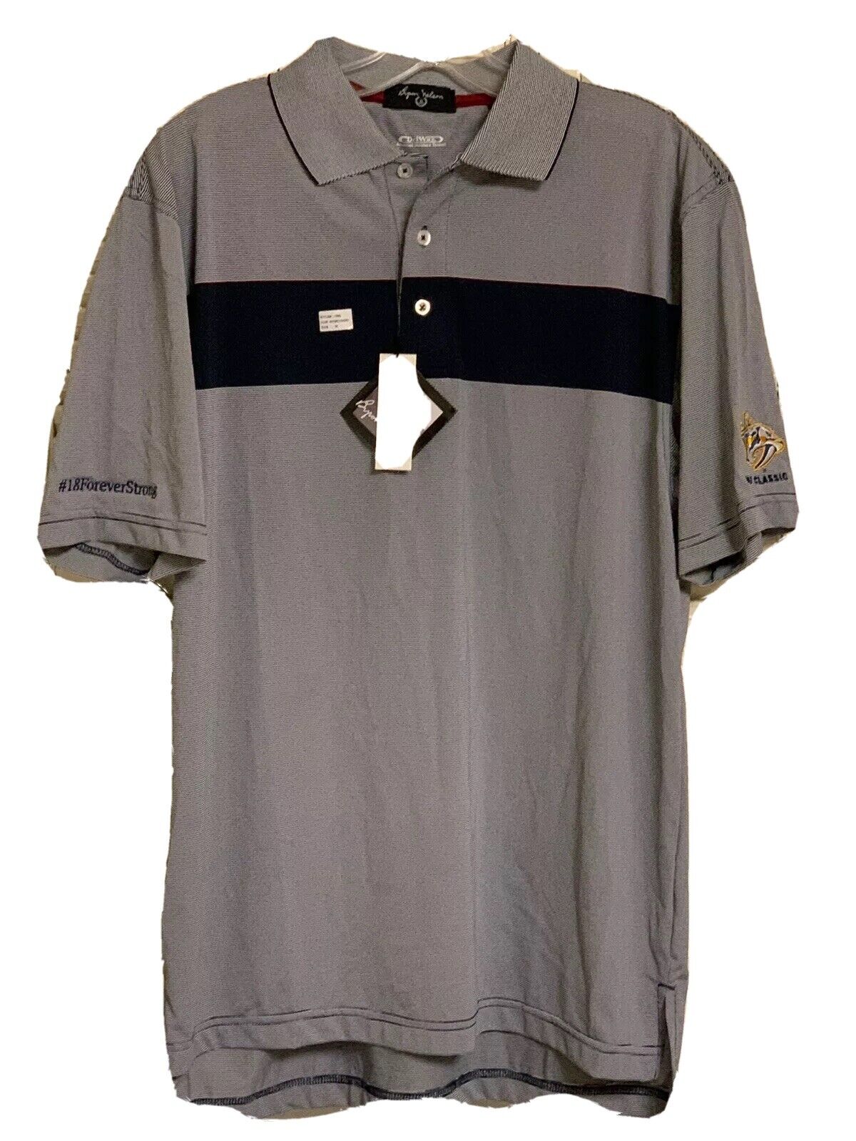 Byron Nelson Men\'s Performance Golf Polo Shirt Sz Medium Navy Blue White Cherry