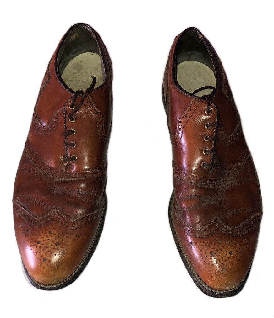 Vintage Footjoy Metal Spike Men\'s Size 14 Brown Leather Golf Shoes 