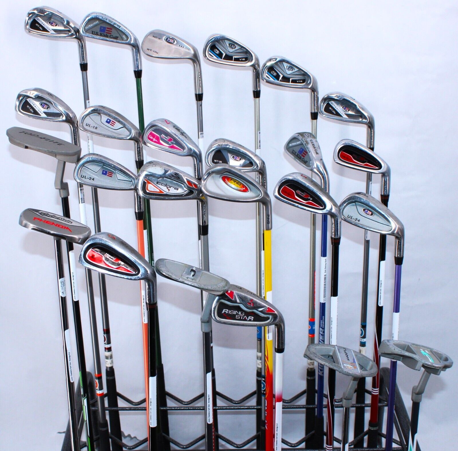 Lot of 48 Junior Golf Clubs — Assorted Brands, Flexes, Left and Right-Handed