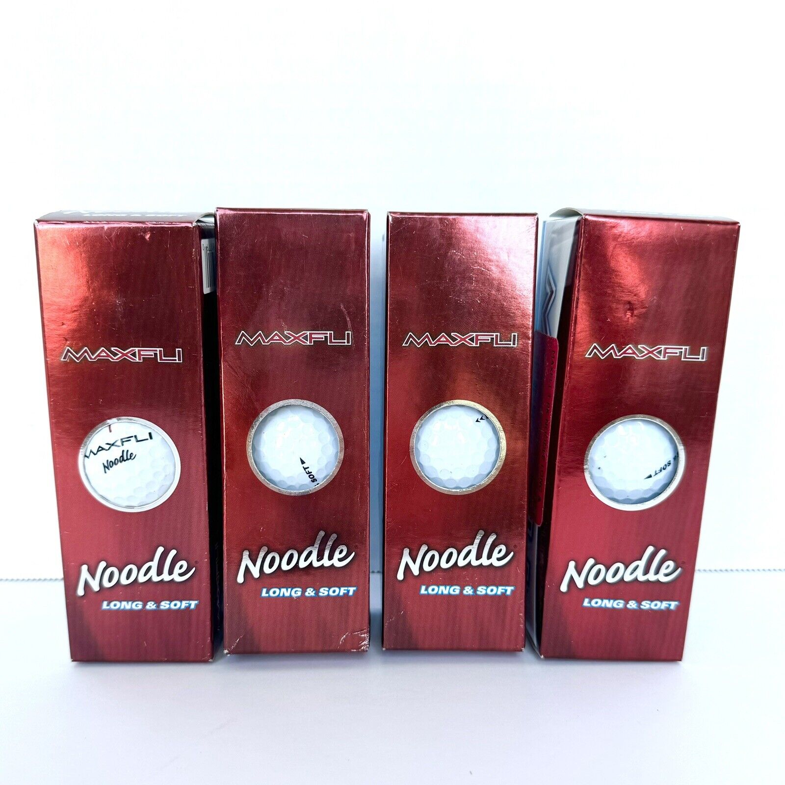 New NIB 4 Packs of 3 MAXFLI Noodle Long & Soft Golf Balls - 12 Balls Total