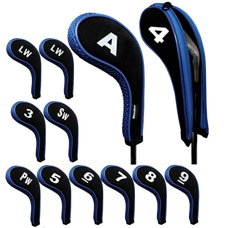 12X Neoprene Zippered Golf Club Head Covers 3-9 A SW PW LW LW Iron Headcover Set
