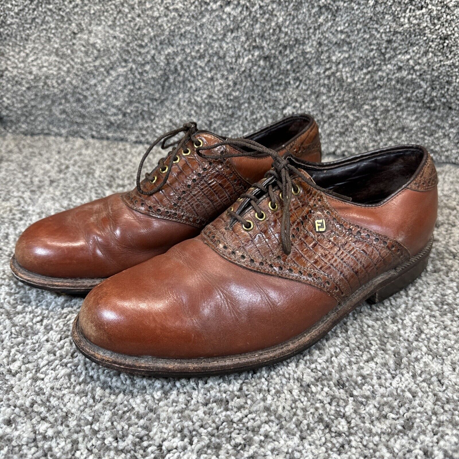 FootJoy Mens Classics Dry Premiere Golf Shoes Brown Leather Lizard Size 8.5
