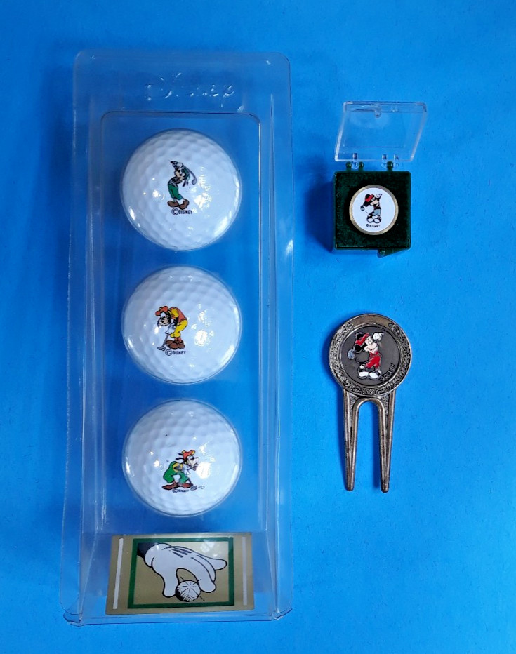 Vintage Walt Disney Golf Balls Goofy Series + Mickey Ball Marker & Divot Tool Vintage Walt Disney Golf Balls Goofy Series + Mickey Ball Marker & Divot Tool