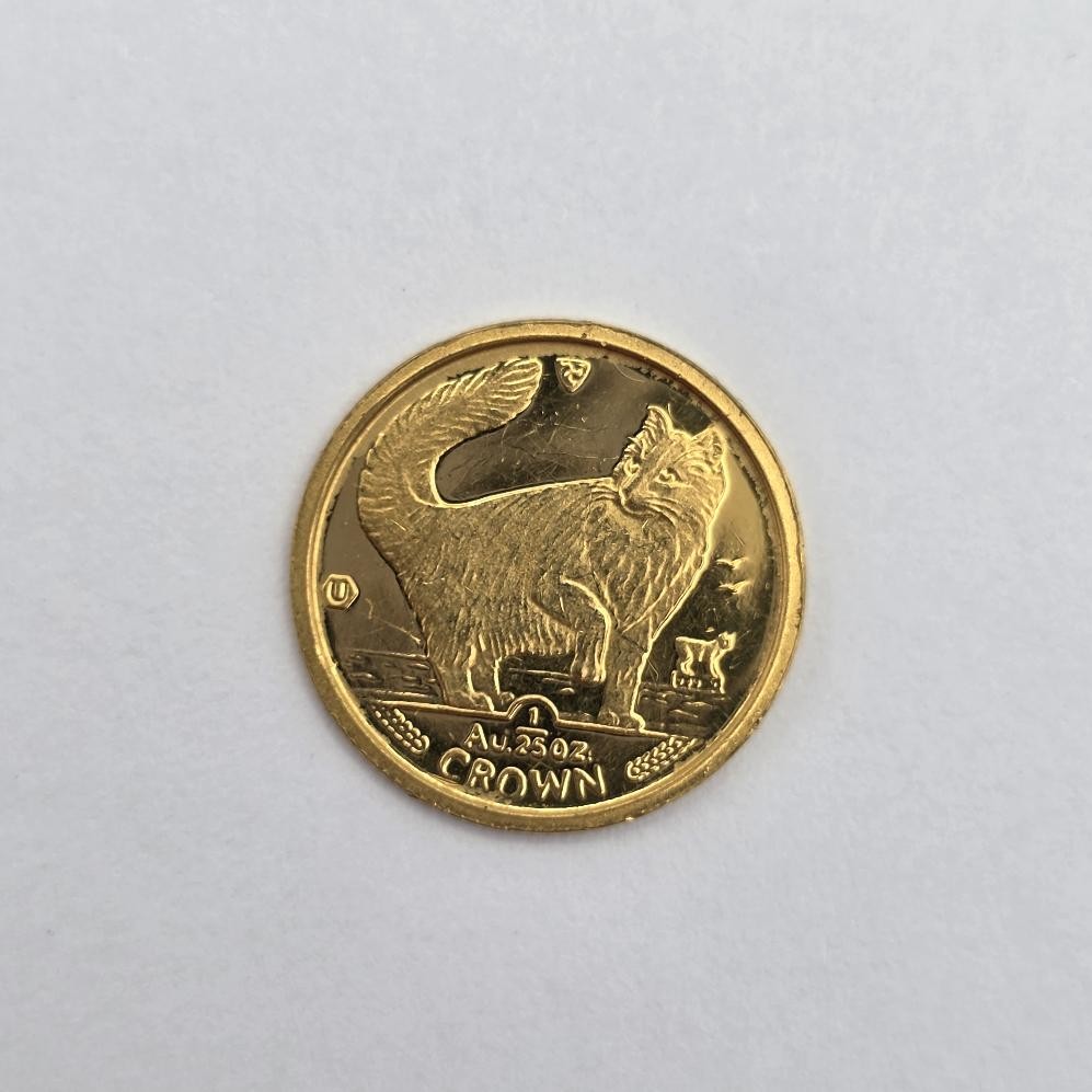 1991 Isle of Man Elizabeth II 1/25oz Crown .9999 Gold Norwegian Forest Cat Coin