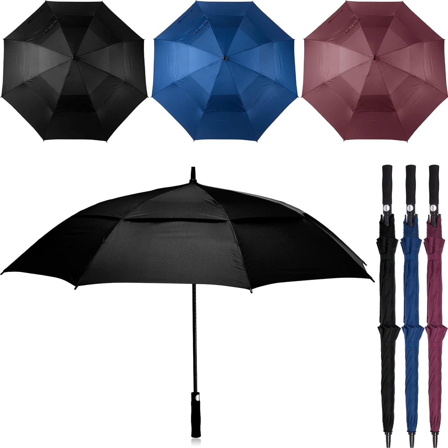 3 Pack 62Inch Extra Large Golf Umbrella Automatic Open Oversize Travel Rain Umbr