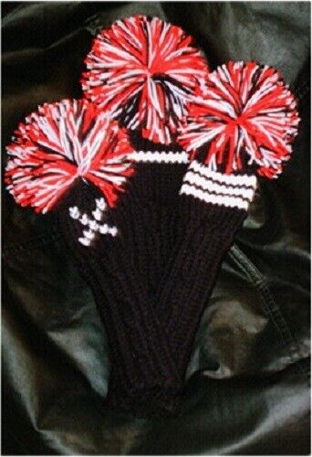 Hand-Knit Golf Headcovers with TRI-COLOR Poms ~ CLASSIC DESIGN ~ Set of 3