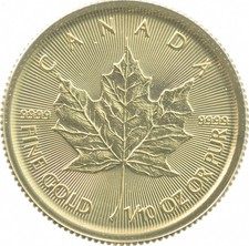 Random Date 1982-2024 Canada Gold Maple Leaf - 1/10 Oz - $5 Bu .9999 Fine picture