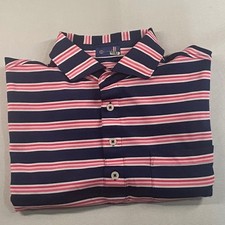 Stitch Golf Mens Navy Pink Striped Performance Polo Shirt Size M Pocket T 1908 picture
