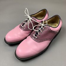 FootJoy Icon Spikeless Golf Shoes Leather Mens Size 10 Used Pink Houndstooth picture