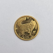 1991 Isle Of Man Elizabeth Ii 1/25oz Crown .9999 Gold Norwegian Forest Cat Coin picture