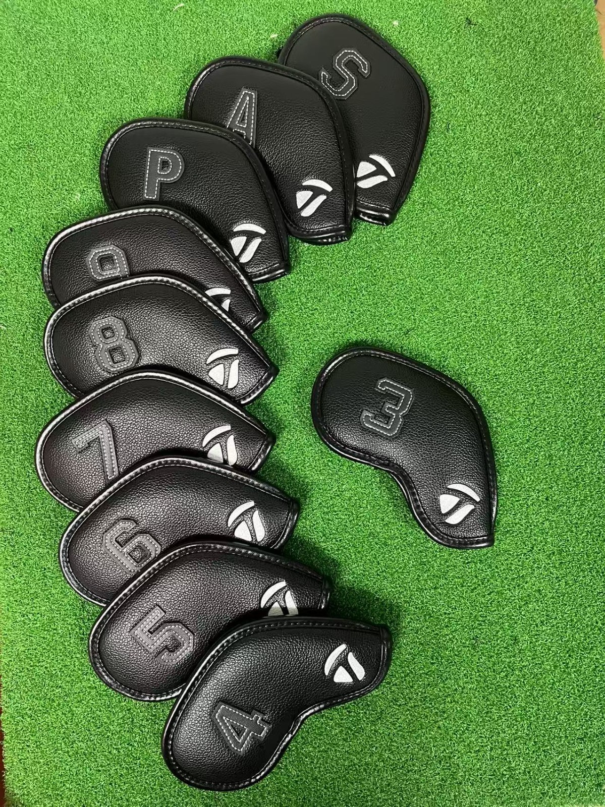 10Pcs TaylorMade Golf Club Iron Head Covers Leather Magnetic Big Numbers 3-9APS 10Pcs TaylorMade Golf Club Iron Head Covers Leather Magnetic Big Numbers 3-9APS