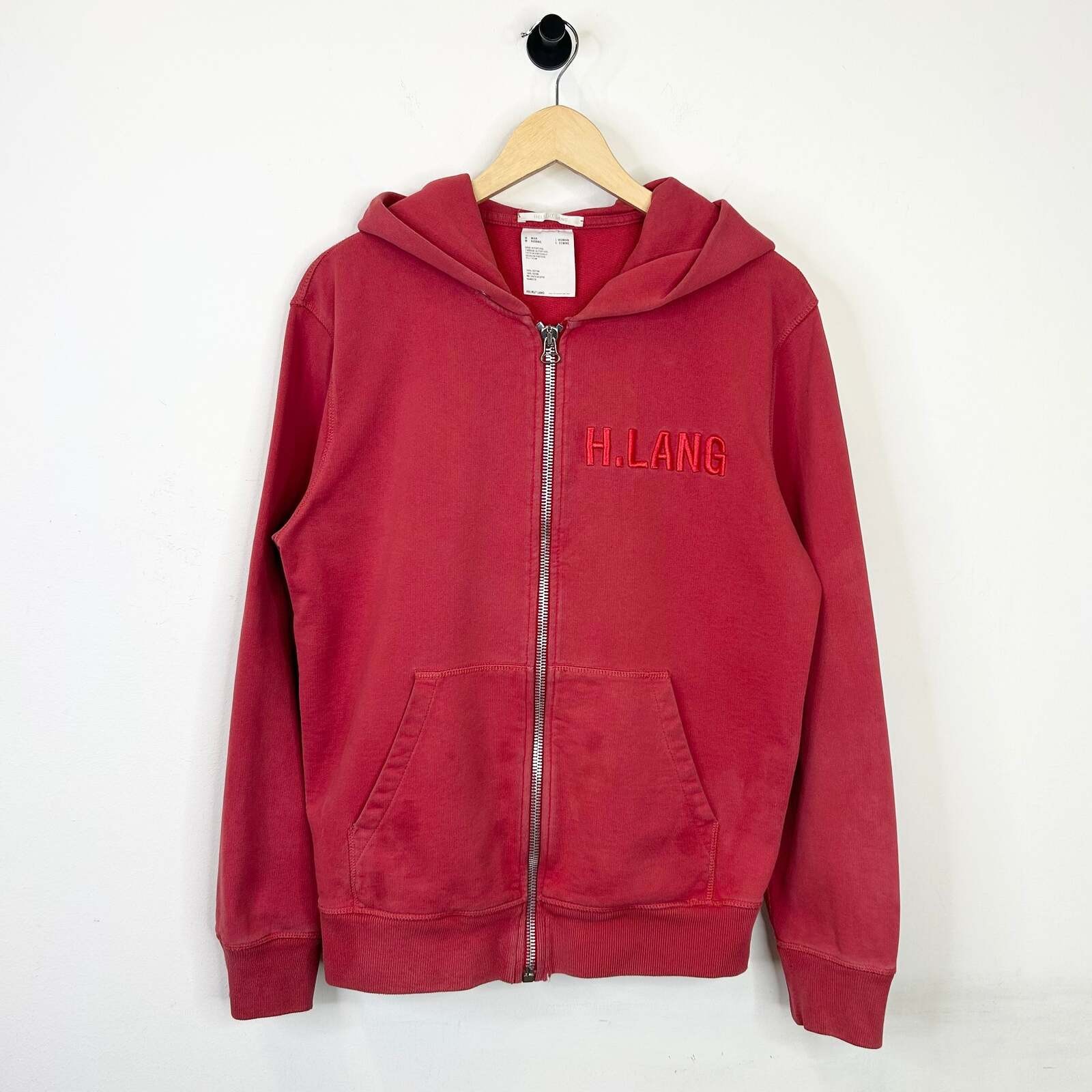 HELMUT LANG EMBROIDERED LOGO RED HOODIE HELMUT LANG EMBROIDERED LOGO RED HOODIE