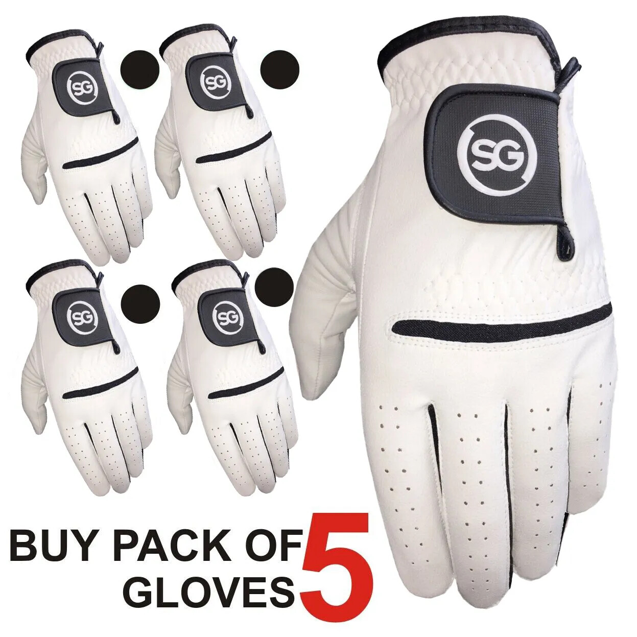 Pack of 5 SG Men All weather Golf Gloves Cabretta leather palm patch and thumb