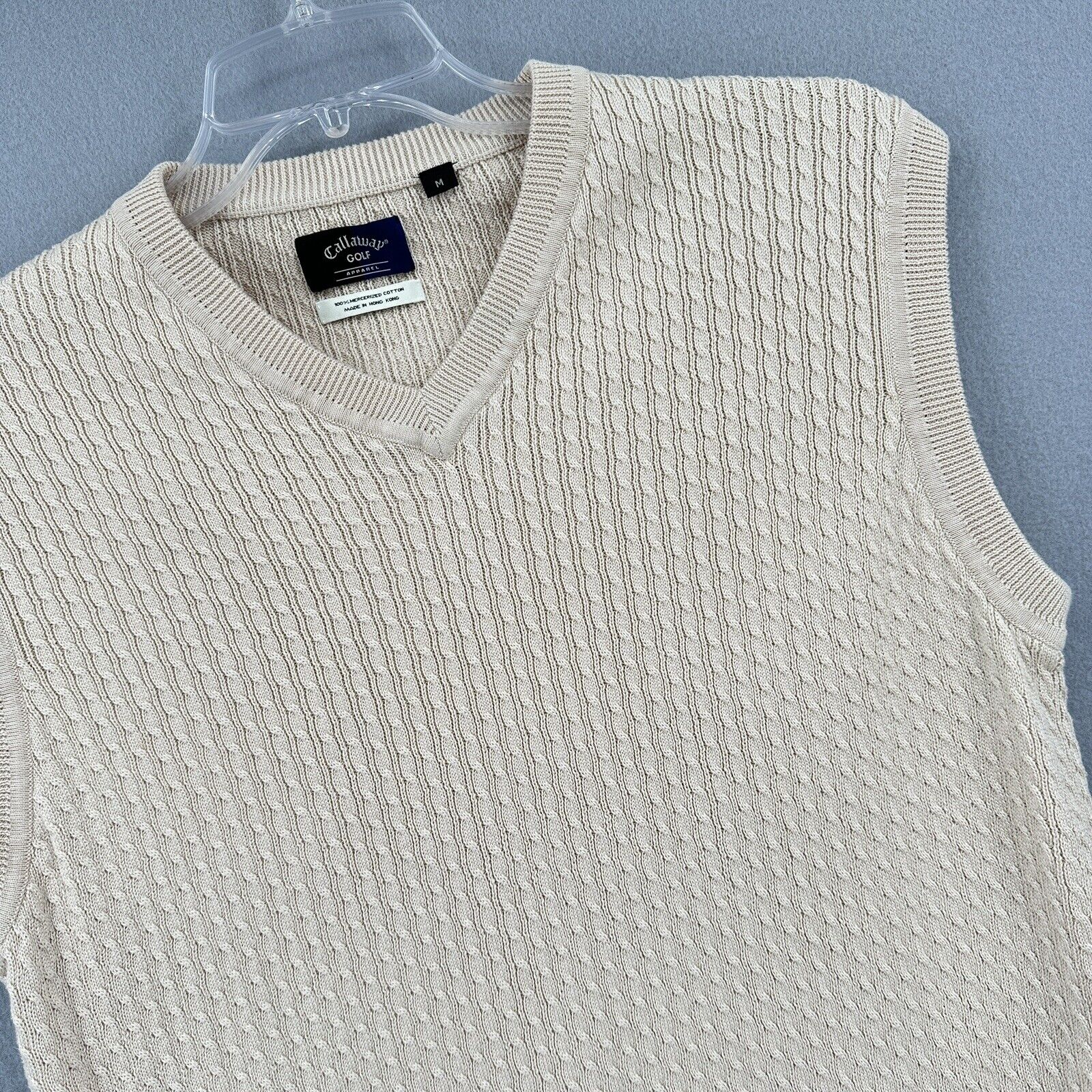 Callaway Golf Apparel Sweater Vest Outerwear Mens Medium V-Neck Oat Knit Cotton