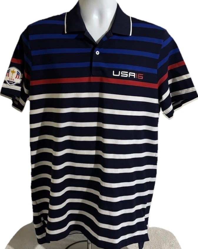 Polo Golf Ralph Lauren 2016 Ryder Cup Polo Blue Red White Stripes Size Medium Polo Golf Ralph Lauren 2016 Ryder Cup Polo Blue Red White Stripes Size Medium
