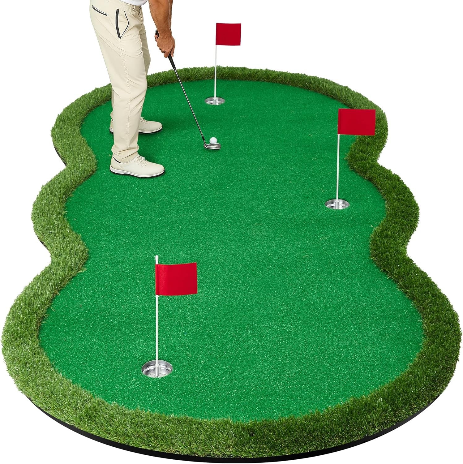 10x15 FT Golf Putting Green Mat Indoor Practice Training Mat w/ 3 Cups & Flags 10x15 FT Golf Putting Green Mat Indoor Practice Training Mat w/ 3 Cups & Flags