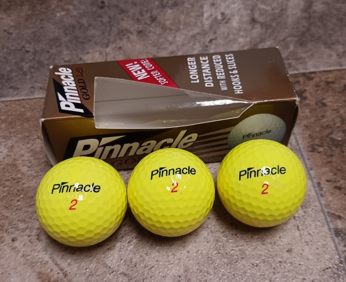 Vintage Unused DS Pinnacle Gold LS Pack Of 3 Golf Balls Yellow Deadstock 