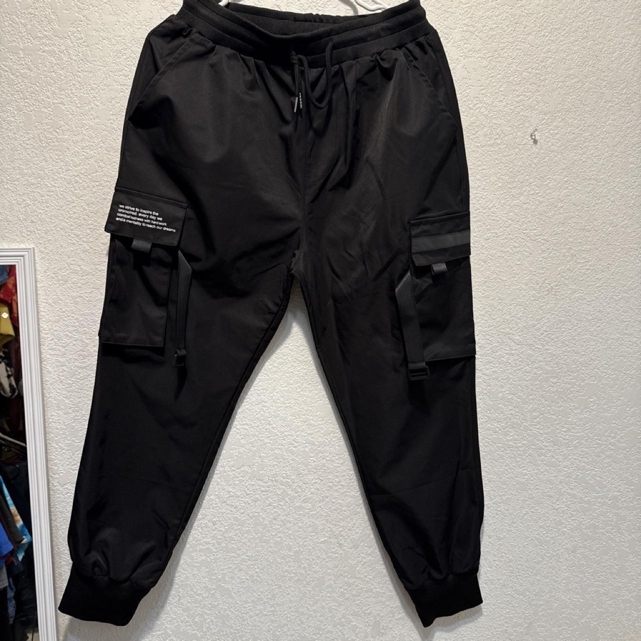 Black cargo joggers with adjustable waist and cuffs