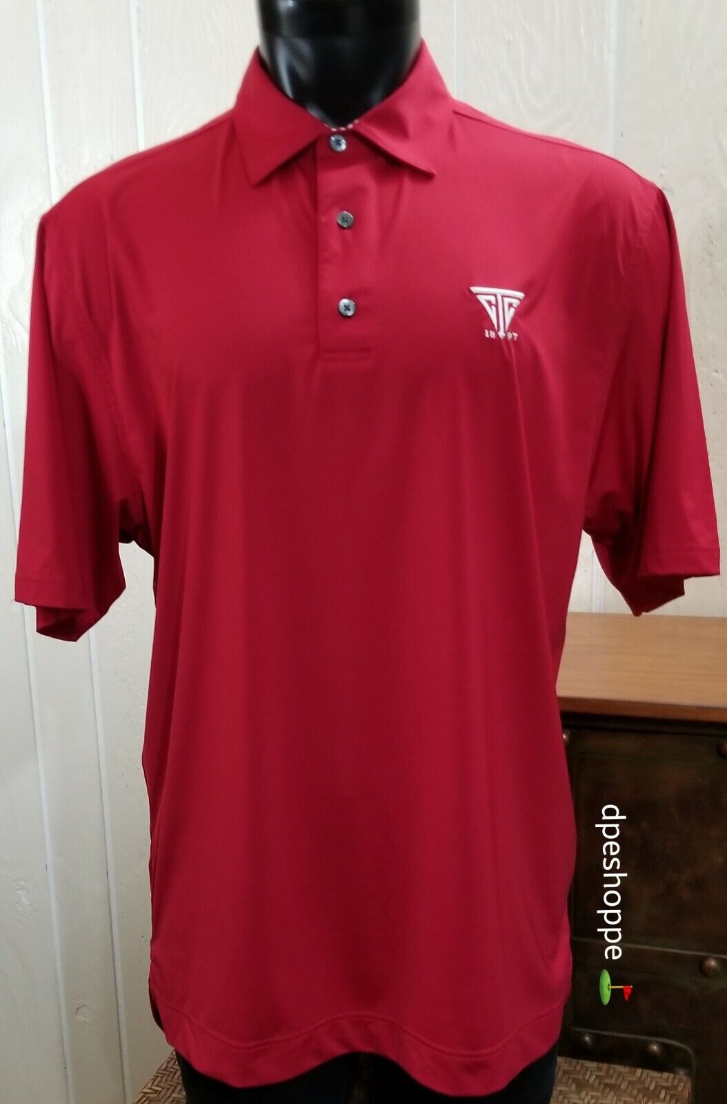 FJ FOOTJOY Performance Golf Polo Button Shirt Trenton COUNTRY CLUB Logo Sz L 