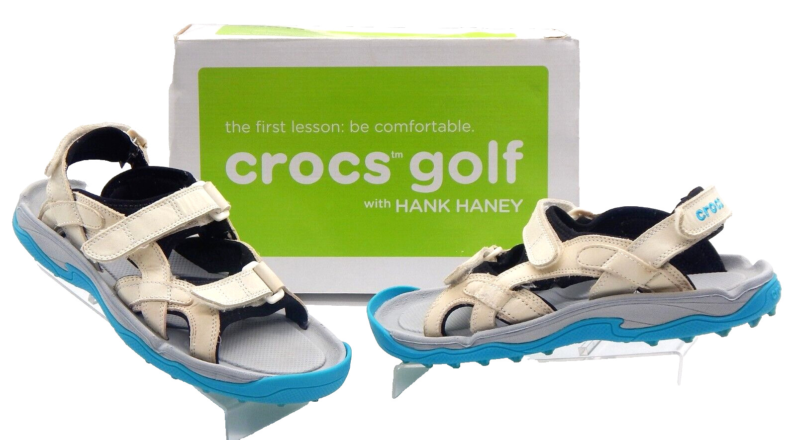 Crocs XTG Lopro Golf Sandals Spikeless Cleat Oyster Electric Blue Womens Size 9