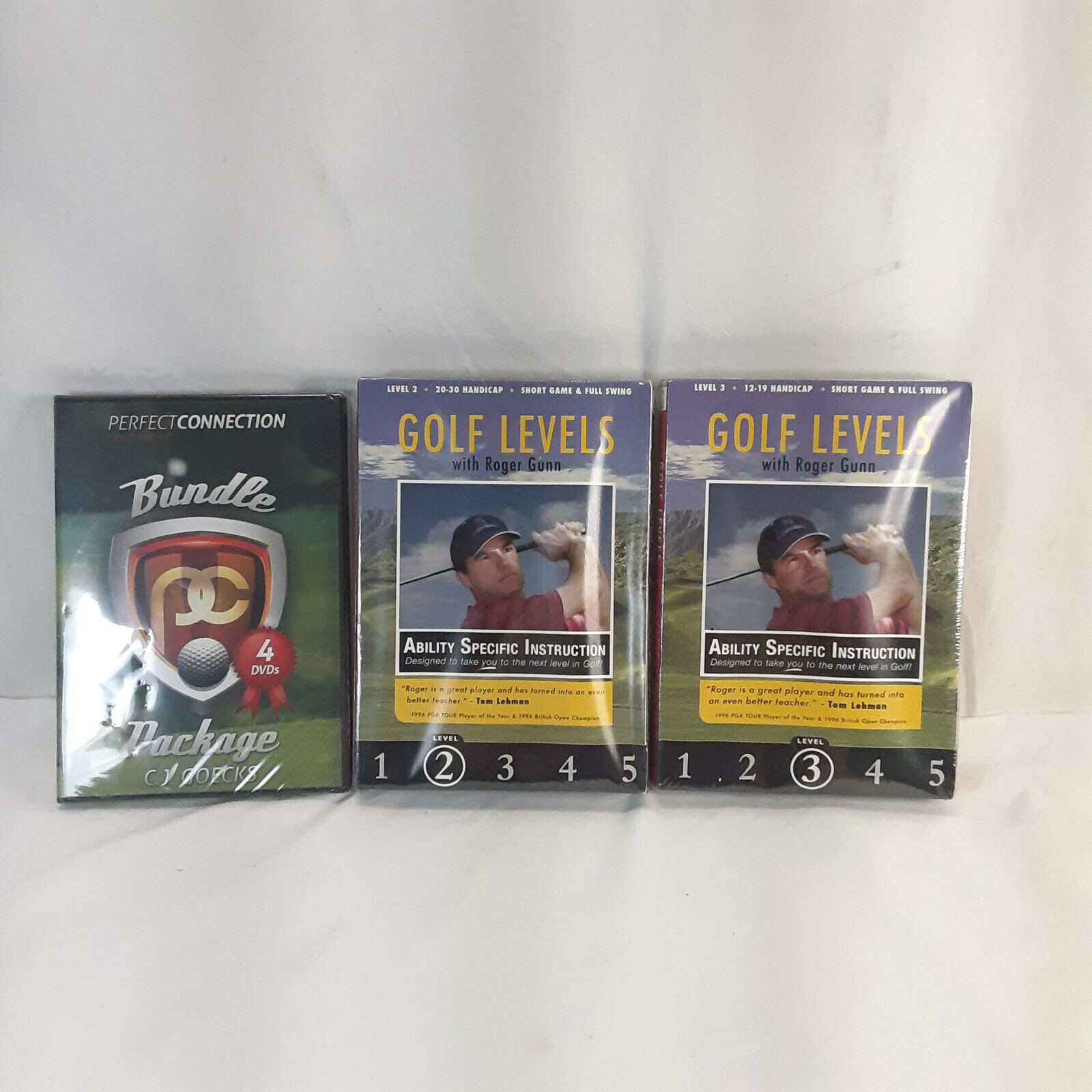 Lot of 3 Golf DVDs Golf Levels 2 & 3 & Perfect Connection Swing 4 DVD Package