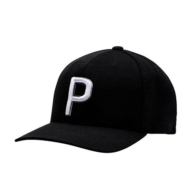PUMAGOLF MEN\'S P SNAPBACK 110 ADJUSTABLE CAP HAT BLACK / WHITE LOGO NEW 1451