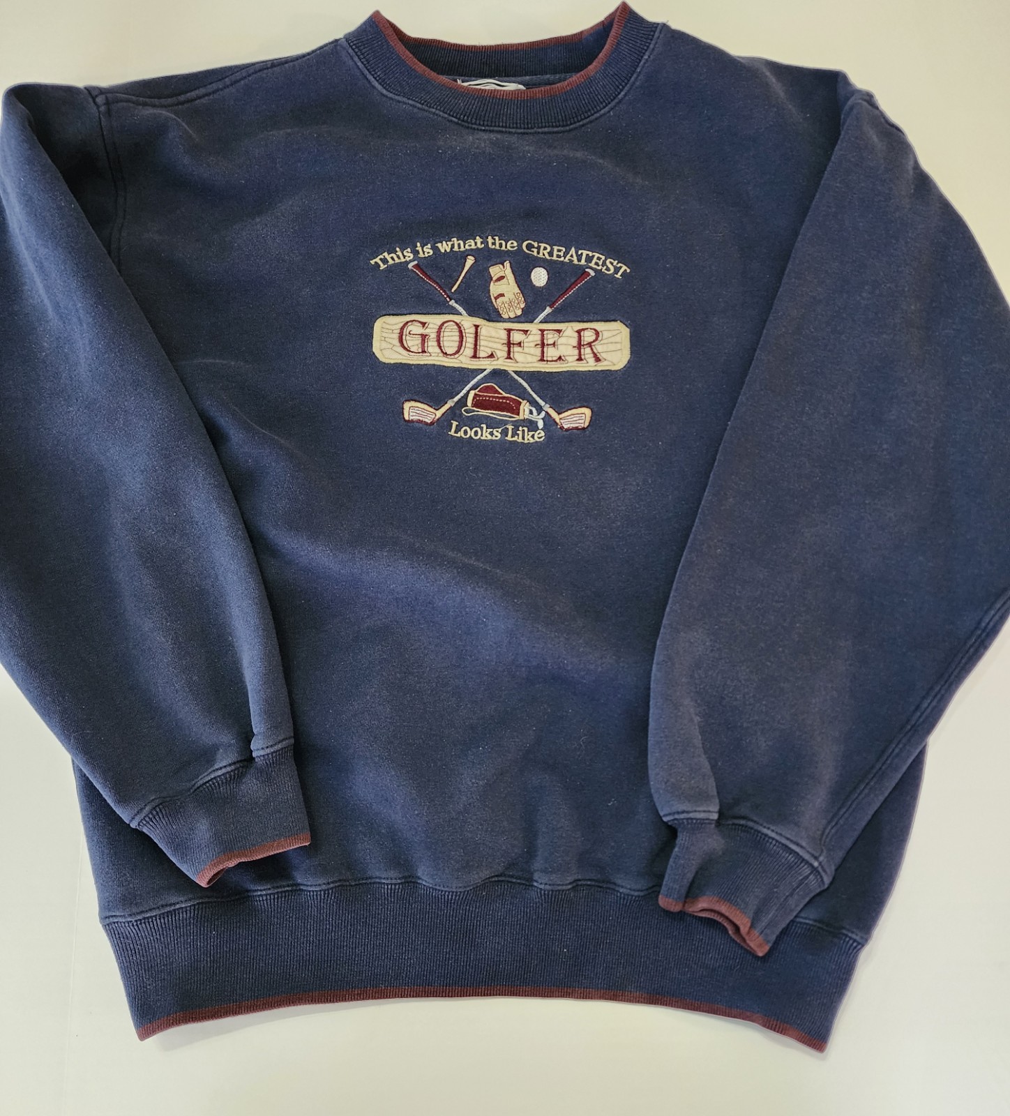 Vintage Golf MC Sport Sweater Navy Mens Sz Large  Embroidered Greatest Golfer