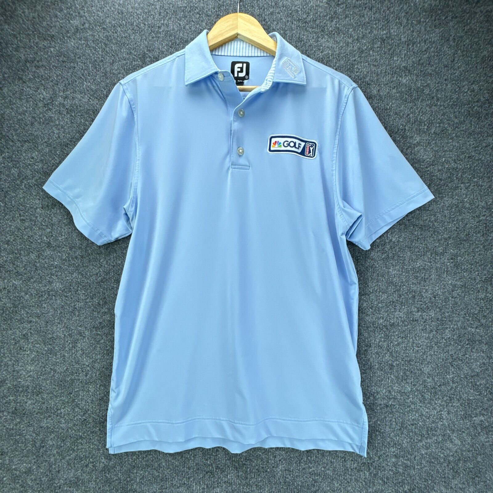 FJ Footjoy Polo Shirt Mens Small Blue NBC Golf PGA Tour Collar Performance